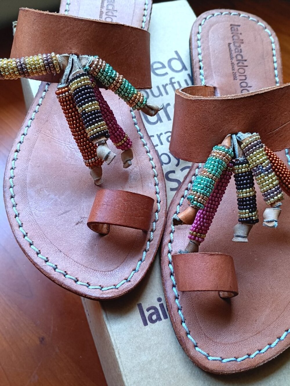 NWT Laidback London Kelso Flat Colorful Beaded Tassels Toe Sandal Size 37/7 - Picture 4 of 8
